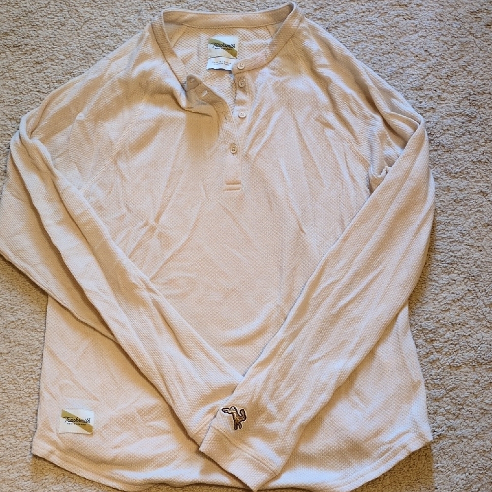 Tracksmith Cream Long Sleeve Henley Shirt Size Large